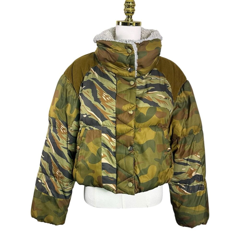 Free People Bohemian Patchwork Camo Cordury West Coast Puffer Jacket Size Small - Picture 4 of 13